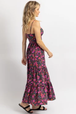 FORE COLLECTION NEW ARRIVALS POPPY PRINT O-RING RUFFLE MAXI DRESS