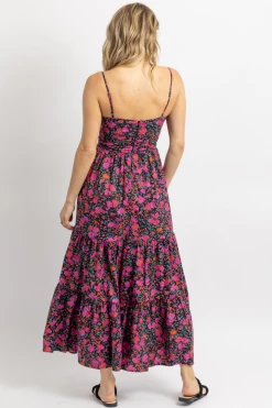 FORE COLLECTION NEW ARRIVALS POPPY PRINT O-RING RUFFLE MAXI DRESS