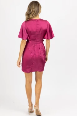 LENA MAGENTA SATIN DOLMAN SLEEVE MINI DRESS
