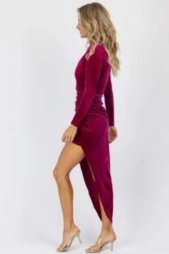 LENA MAGENTA VELVET RUCHED ASYMMETRICAL MIDI DRESS *BACK IN STOCK* NEW ARRIVALS 11 LENA MAGENTA VELVET RUCHED ASYMMETRICAL MIDI DRESS *BACK IN STOCK* NEW ARRIVALS