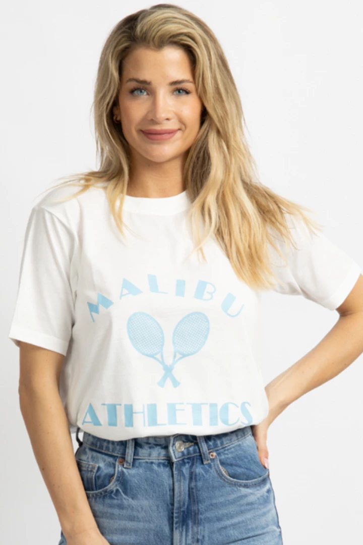 BAILEY ROSE BLUE MALIBU ATHLETICS GRAPHIC T-SHIRT 1 BAILEY ROSE BLUE MALIBU ATHLETICS GRAPHIC T-SHIRT