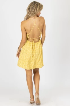 LE LIS NEW ARRIVALS MARIGOLD FLORAL TIE-BACK MINI DRESS