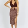 LOVELY DAY NEW ARRIVALS MAROON PATTERNED SIDE SLIT MIDI SKIRT