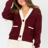 Q2 MAROON + IVORY POCKET CARDIGAN