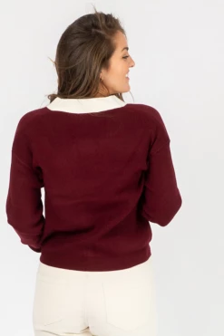 Q2 MAROON + IVORY POCKET CARDIGAN
