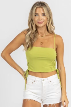 EMORY PARK MATCHA RUCHED TIE CROP TANK