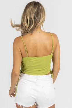 EMORY PARK MATCHA RUCHED TIE CROP TANK