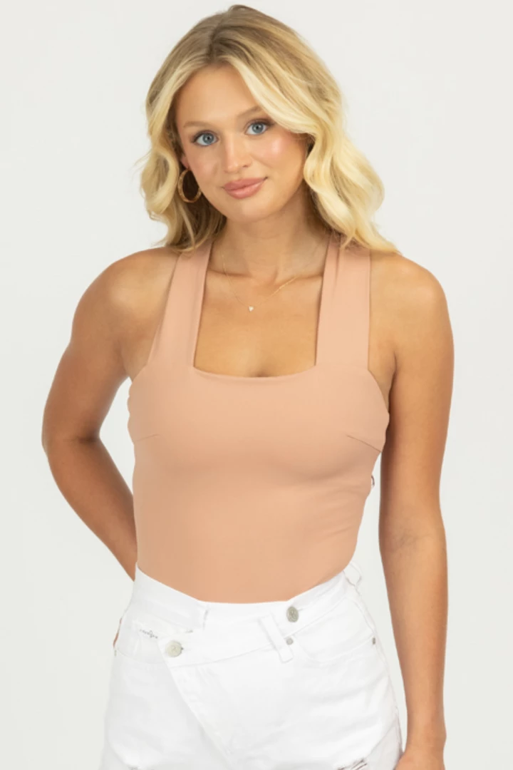 LE LIS CLOTHING DUSTY PEACH STRAPPY SQUARENECK BODYSUIT 1 LE LIS CLOTHING DUSTY PEACH STRAPPY SQUARENECK BODYSUIT