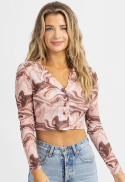 BAILEY ROSE MAUVE MARBLED BUTTONED COLLAR TOP 10 BAILEY ROSE MAUVE MARBLED BUTTONED COLLAR TOP