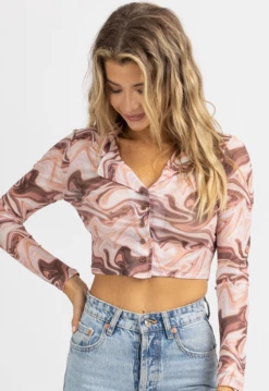 BAILEY ROSE MAUVE MARBLED BUTTONED COLLAR TOP 11 BAILEY ROSE MAUVE MARBLED BUTTONED COLLAR TOP