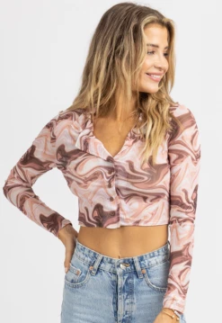 BAILEY ROSE MAUVE MARBLED BUTTONED COLLAR TOP