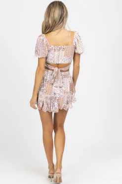 L'ABEYE BLUSH FLORAL SELF-TIE CROP + SKORT SET