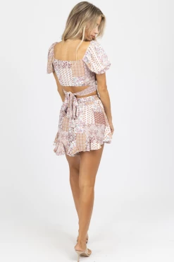 L'ABEYE BLUSH FLORAL SELF-TIE CROP + SKORT SET
