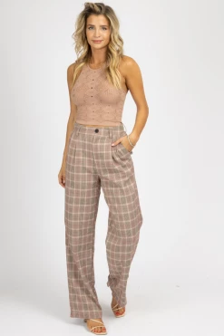 SANS SOUCI CLOTHING MAUVE PLAID PLEATED PANTS
