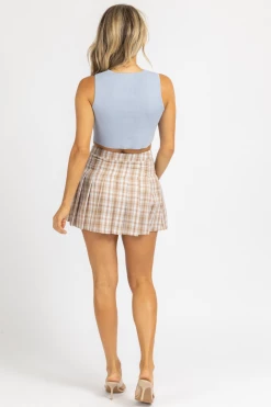 MABLE TAUPE PLAID PLEATED MINI SKIRT CLOTHING 13 MABLE TAUPE PLAID PLEATED MINI SKIRT CLOTHING