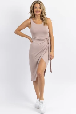 BEESON RIVER NEW ARRIVALS MAUVE WEEKENDER SIDE-TIE MIDI DRESS