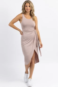 BEESON RIVER NEW ARRIVALS MAUVE WEEKENDER SIDE-TIE MIDI DRESS