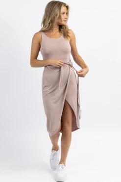 BEESON RIVER NEW ARRIVALS MAUVE WEEKENDER SIDE-TIE MIDI DRESS