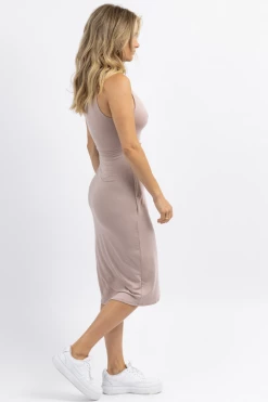 BEESON RIVER NEW ARRIVALS MAUVE WEEKENDER SIDE-TIE MIDI DRESS