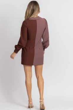 BLUE BLUSH NEW ARRIVALS MAUVE + WINE COLOR BLOCK COLLARED DRESS