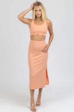 PEACH LOVE CALIFORNIA CANTALOUPE CUTOUT MIDI DRESS CLOTHING