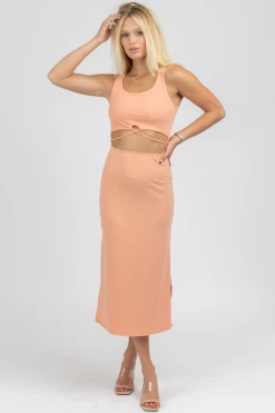 PEACH LOVE CALIFORNIA CANTALOUPE CUTOUT MIDI DRESS CLOTHING