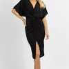 LOVELY DAY MIDNIGHT SLINKY FRONT TWIST MIDI DRESS *BACK IN STOCK* NEW ARRIVALS
