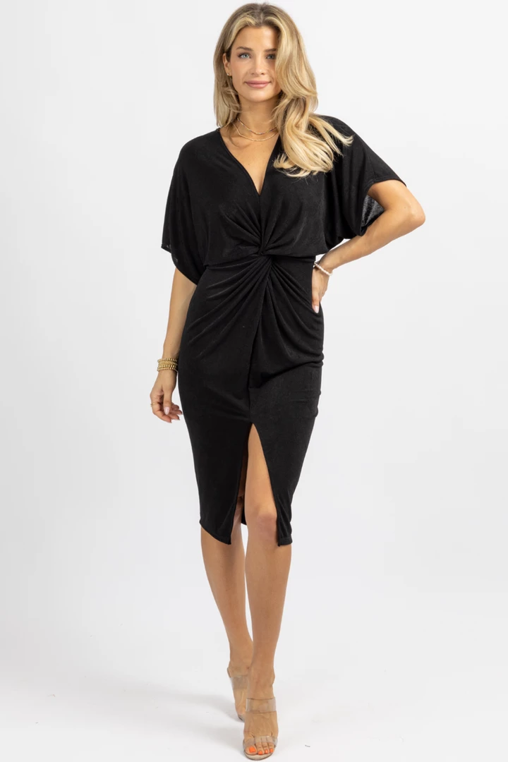 LOVELY DAY MIDNIGHT SLINKY FRONT TWIST MIDI DRESS *BACK IN STOCK* NEW ARRIVALS 2 LOVELY DAY MIDNIGHT SLINKY FRONT TWIST MIDI DRESS *BACK IN STOCK* NEW ARRIVALS