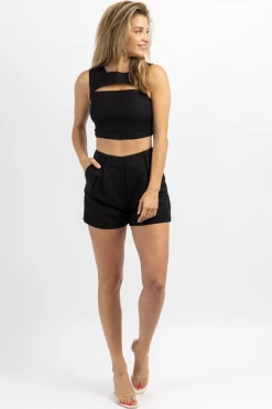 CRESCENT MILLY MIDNIGHT LINEN SHORT SET