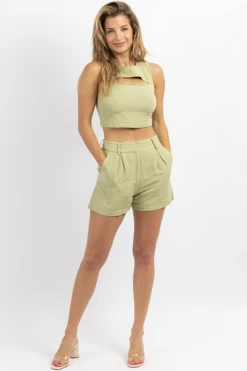 CRESCENT CLOTHING MILLY SAGE LINEN SHORT SET