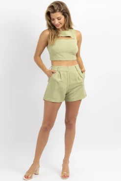 CRESCENT CLOTHING MILLY SAGE LINEN SHORT SET