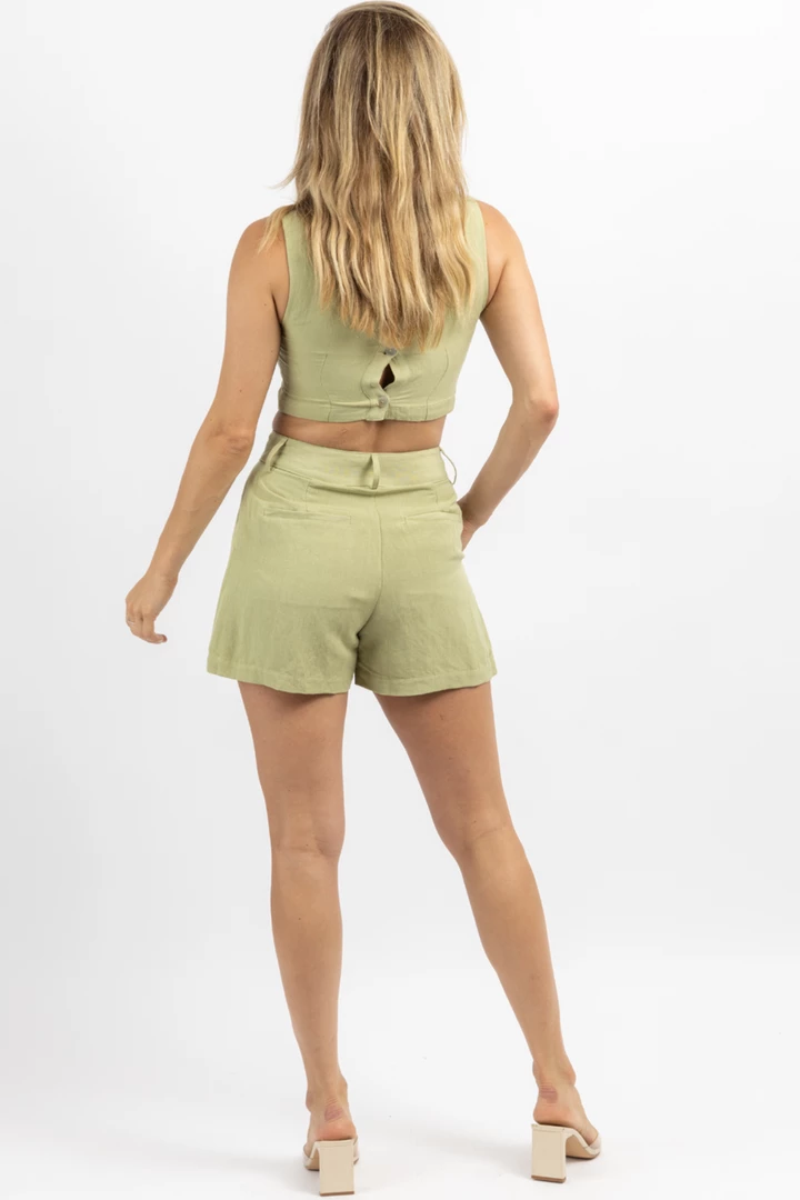 CRESCENT CLOTHING MILLY SAGE LINEN SHORT SET 6 CRESCENT CLOTHING MILLY SAGE LINEN SHORT SET
