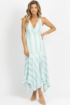 OLIVACEOUS MINT + IVORY STRIPED WRAP MAXI DRESS NEW ARRIVALS