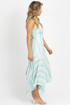 OLIVACEOUS MINT + IVORY STRIPED WRAP MAXI DRESS NEW ARRIVALS