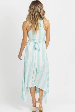 OLIVACEOUS MINT + IVORY STRIPED WRAP MAXI DRESS NEW ARRIVALS