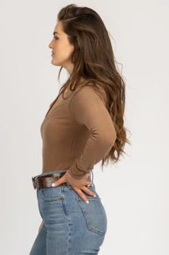 FASCINATION MOCHA SPAGHETTI STRAP CUTOUT BODYSUIT