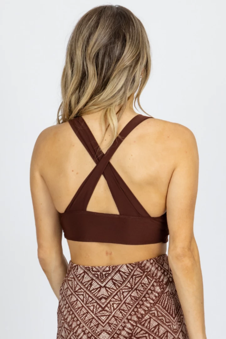 ENDLESS BLU MOCHA BROWN FRONT TIE HALTER CROP 2 ENDLESS BLU MOCHA BROWN FRONT TIE HALTER CROP