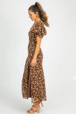 ET CLET MOCHA FLORAL MAXI DRESS