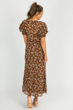 ET CLET MOCHA FLORAL MAXI DRESS