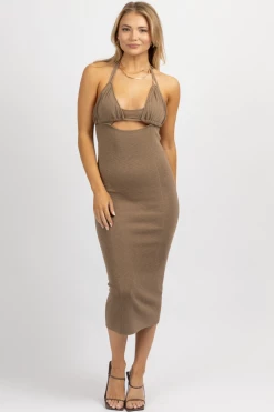 MABLE MOCHA HALTERNECK TRIANGLE MIDI DRESS NEW ARRIVALS