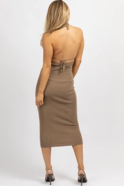 MABLE MOCHA HALTERNECK TRIANGLE MIDI DRESS NEW ARRIVALS