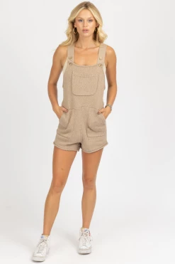 MABLE CLOTHING MOCHA SLEEVELESS KNIT OVERALL ROMPER