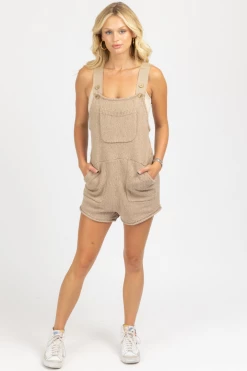 MABLE CLOTHING MOCHA SLEEVELESS KNIT OVERALL ROMPER