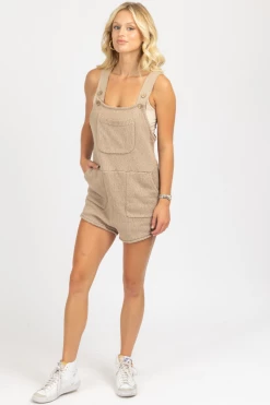 MABLE CLOTHING MOCHA SLEEVELESS KNIT OVERALL ROMPER