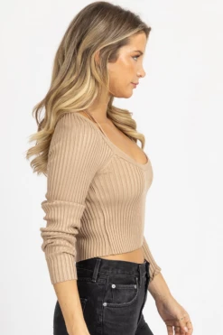MABLE MOCHA LAYERED KNIT LONG SLEEVE TOP NEW ARRIVALS
