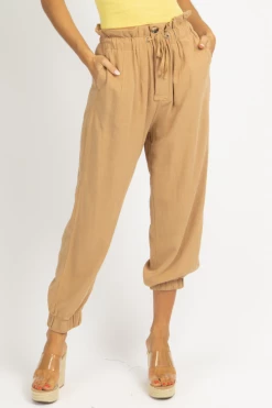CRESCENT CLOTHING MOCHA LINEN PAPERBAG JOGGERS