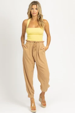 CRESCENT CLOTHING MOCHA LINEN PAPERBAG JOGGERS