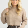 MABLE NEW ARRIVALS MOCHA MOCKNECK LONGSLEEVE CROP SWEATER *BACK IN STOCK*