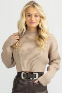 MABLE NEW ARRIVALS MOCHA MOCKNECK LONGSLEEVE CROP SWEATER *BACK IN STOCK*