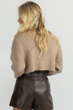 MABLE NEW ARRIVALS MOCHA MOCKNECK LONGSLEEVE CROP SWEATER *BACK IN STOCK*